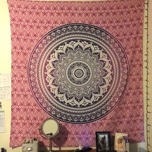 Pink purple and white tapestry